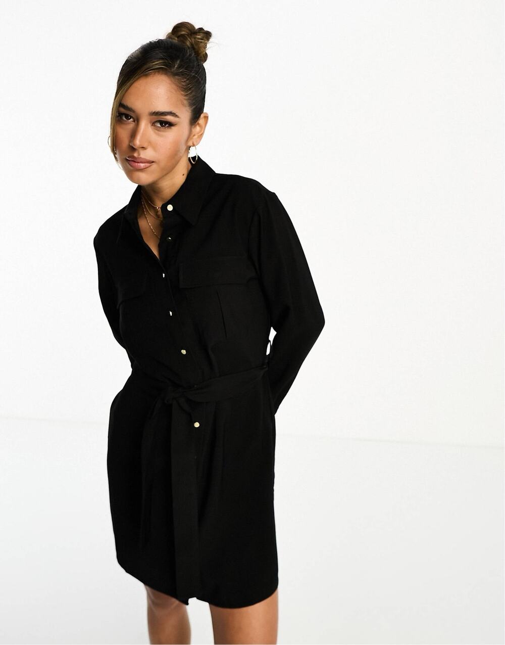 Mango Cinched Tie Waist Shirt Dress Black Women’s XL NWT Belted Midi